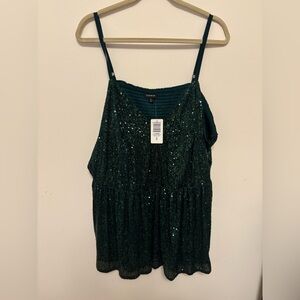 NWT Torrid Botanical Garden Green Sequin Peplum V-Neck Tank Top Plus Size 4 4X